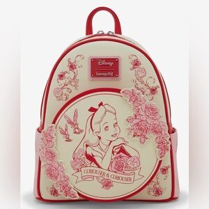 New Loungefly Disney Alice in Wonderland Tonal Alice Floral Mini Backpack.